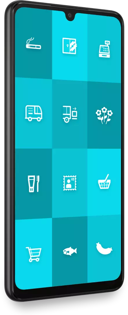 Smartphone mit dem ReAct Now Userinterface, welches verschiedene Icons zeigt